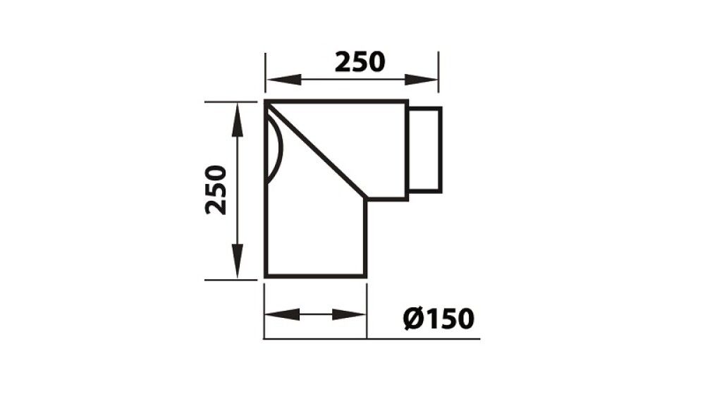 Rör fyrir kamínu 90° 250x250xØ150 mm Aduro svart