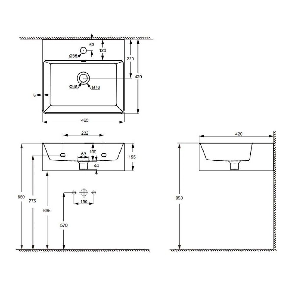 Handlaug 46,5x42 cm Camargue Los Angeles svört