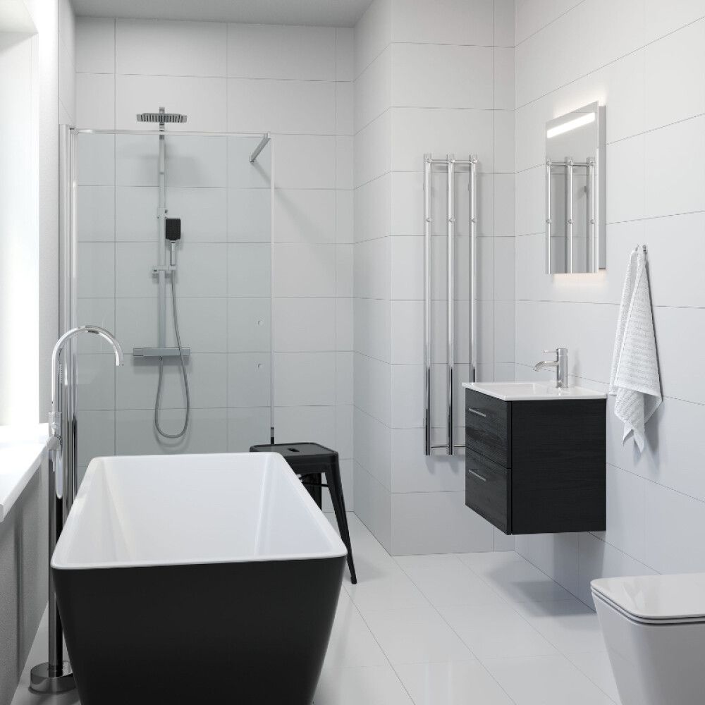 Baðinnrétting með LED spegli 56cm svart