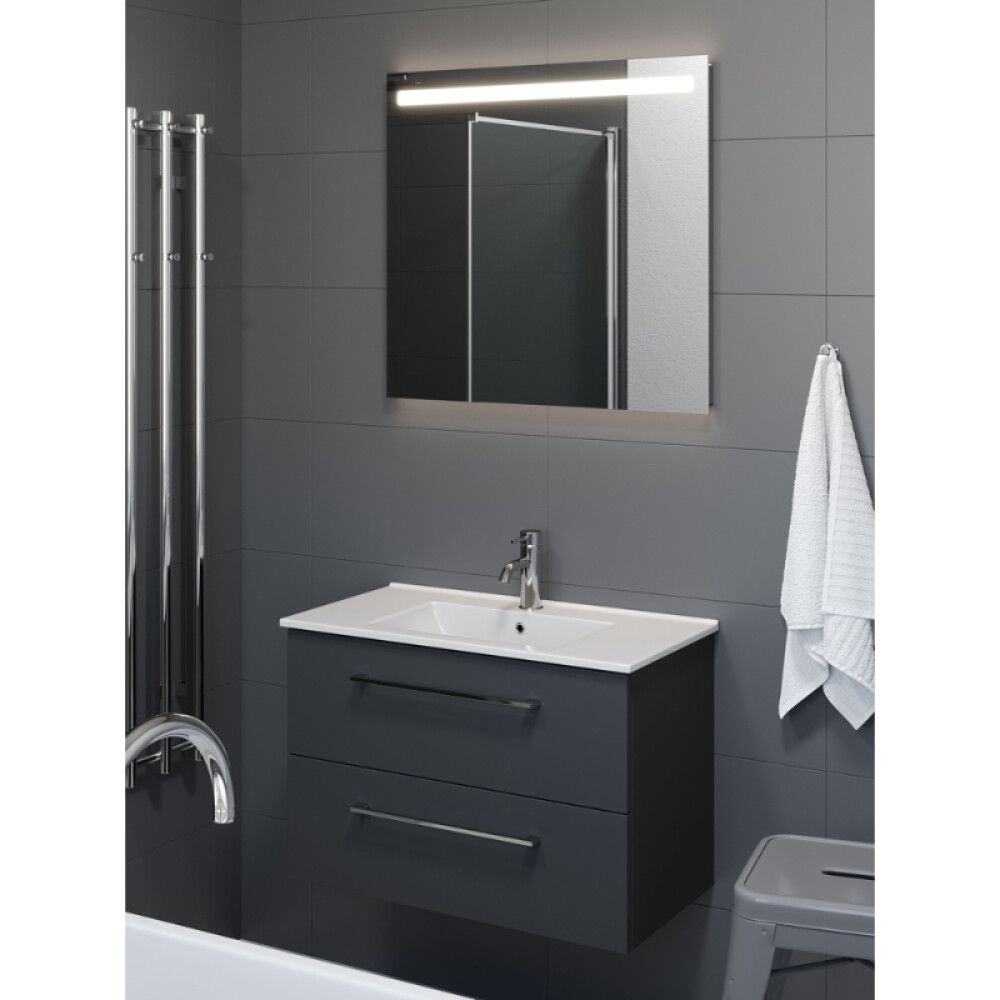 Baðinnrétting með LED spegli 75cm dökkgrá