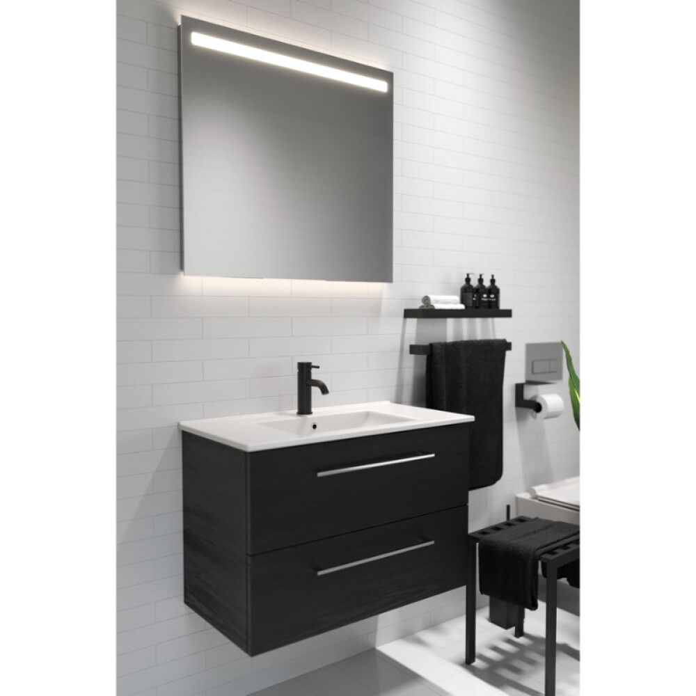 Baðinnrétting með LED spegli 75cm svart