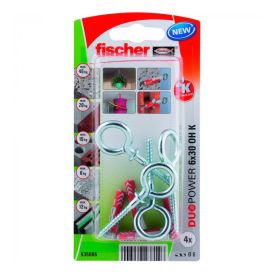 Múrtappi 6x30mm Fischer Duopower 4stk með augaskrúfu