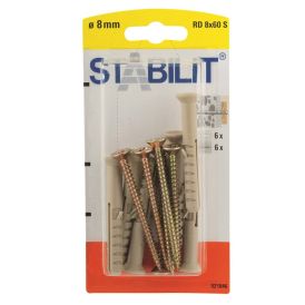 Múrtappar 8x60mm Stabilit 6stk með skrúfum