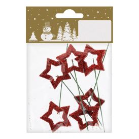 Stjörnur á vír 9,5 cm 6 stk rauðar
