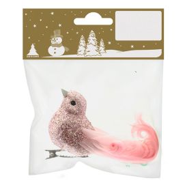 Jólatrésskraut fugl 12 cm bleikur
