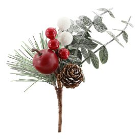 Skrautgrein 18 cm með berjum og köngli