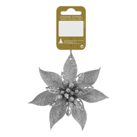 Jólatrésskraut blóm 12 cm silfurlitað