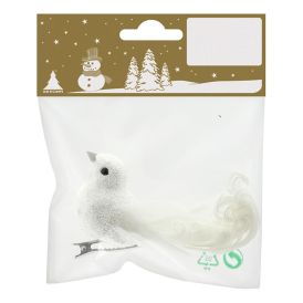 Jólatrésskraut fugl 12 cm hvítur
