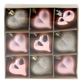 Jólatrésskraut hjörtu 4,5 cm 9 stk bleik