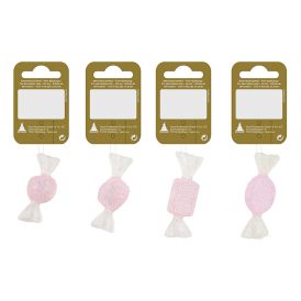 Jólatrésskraut brjóstsykur plast 6 cm bleikt 1 stk