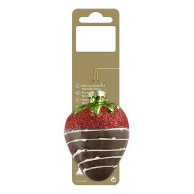 Jólatrésskraut jarðarber gler 8 cm rautt og brúnt