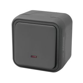 Þrýstirofi með ljósi rakaþéttur IP55 10A Commel dökk grár