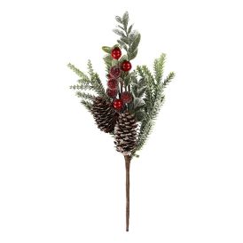 Grein með rauðum berjum og könglum 24 cm