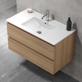 Baðinnrétting með handlaug 90 cm Camden Integrated eik