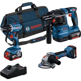 Verkfærasett 18V 3 vélar + 3x4Ah Bosch GSR + GBH + BWS