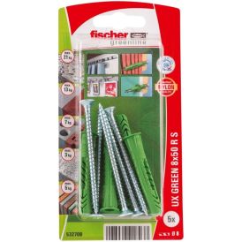 Múrtappar UX R S Fischer grænn 8x50mm 5stk með skrúfum