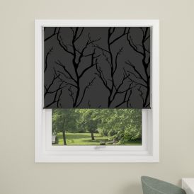 Myrkvunarrúllugardína 100x175 cm Debel trémynstur grá/svört