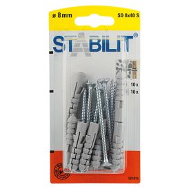 Múrtappi 8x40mm Stabilit 10stk með skrúfum