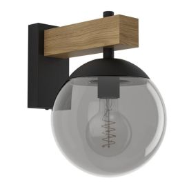 Veggljós E27 Bufalata IP44 svart/tré