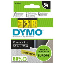 Límmiði fyrir DYMO D1 merkivél 12mm x 7m svartur/gulur