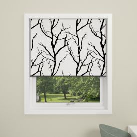 Myrkvunarrúllugardína 80x175 cm Debel trémynstur hvít/svört