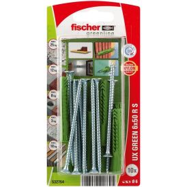 Múrtappar UX R S Fischer grænn 6x50mm 10stk með skrúfum