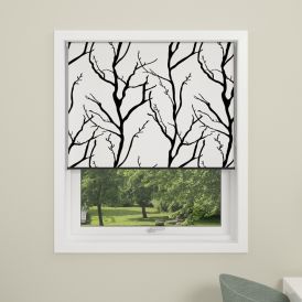 Myrkvunarrúllugardína 100x175 cm Debel trémynstur hvít/svört